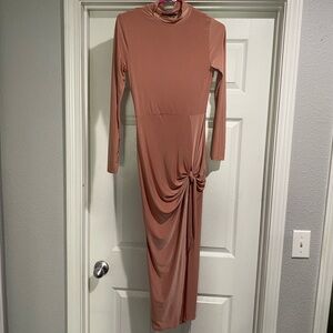 Slinky maroon taupe/pink dress with slit.